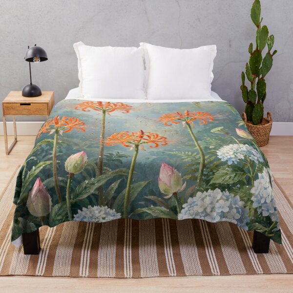 Item preview, Vintage Botanical Oil Painting Spider Lilies Hydrangeas designed and sold by Jozefin's Studio.