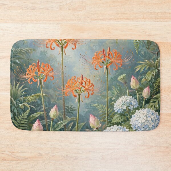 Item preview, Vintage Botanical Oil Painting Spider Lilies Hydrangeas designed and sold by Jozefin's Studio.