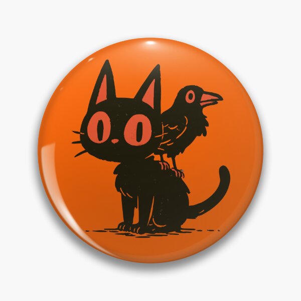 Item preview, Spooky Black Cat Crow Friend Retro Folk Art Graphic Print designed and sold by Catophile.