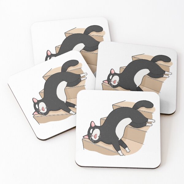 Item preview, Funny Sleeping Tuxedo Cat On Stairs Cats Are Liquid Slumping Kitty Graphic Art designed and sold by The Upside Down.