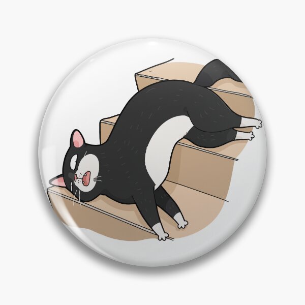 Item preview, Funny Sleeping Tuxedo Cat On Stairs Cats Are Liquid Slumping Kitty Graphic Art designed and sold by The Upside Down.