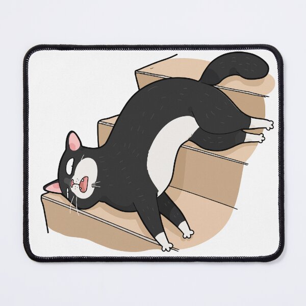 Item preview, Funny Sleeping Tuxedo Cat On Stairs Cats Are Liquid Slumping Kitty Graphic Art designed and sold by The Upside Down.