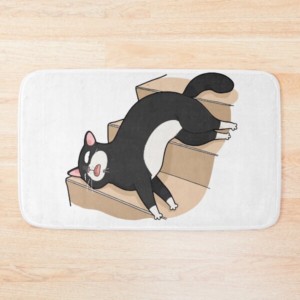 Item preview, Funny Sleeping Tuxedo Cat On Stairs Cats Are Liquid Slumping Kitty Graphic Art designed and sold by The Upside Down.