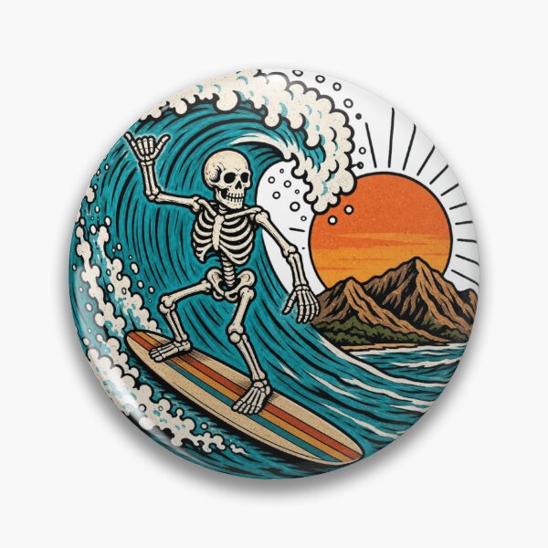 Item preview, Retro Skeleton Surfer Shaka Hand Mountain Wave Sunset designed and sold by Retro Surf & Roam.