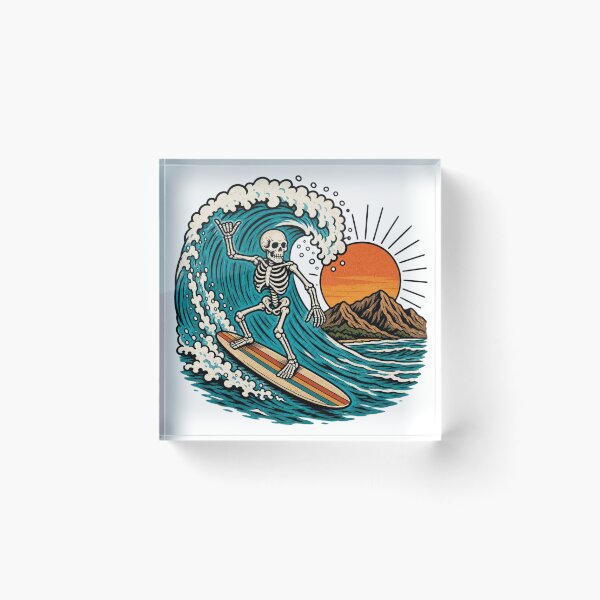 Item preview, Retro Skeleton Surfer Shaka Hand Mountain Wave Sunset designed and sold by Retro Surf & Roam.