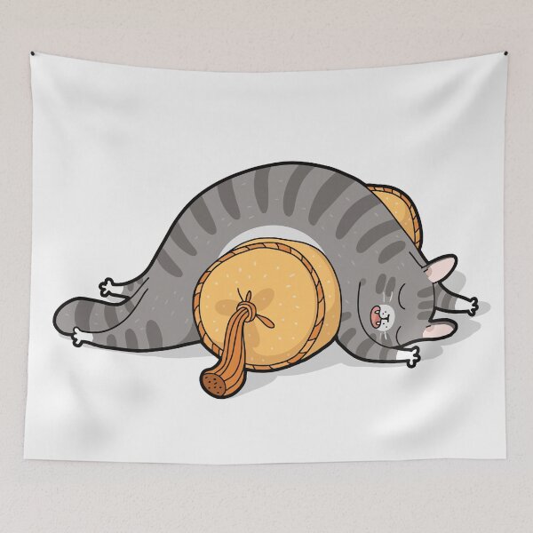 Item preview, Funny Sleeping Grey Tabby Cat Melting Over Cushion Liquid Cat Graphic Art designed and sold by The Upside Down.