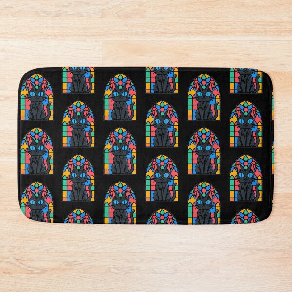 Item preview, Vintage Gothic Stained Glass Black Cat Cute Magic Graphic Print designed and sold by Catophile.