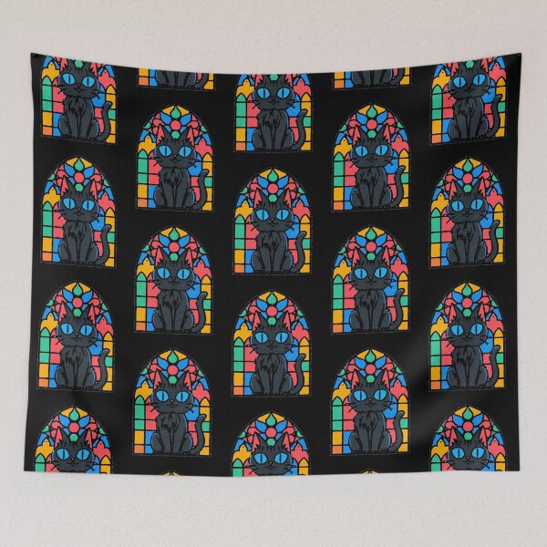 Item preview, Vintage Gothic Stained Glass Black Cat Cute Magic Graphic Print designed and sold by Catophile.