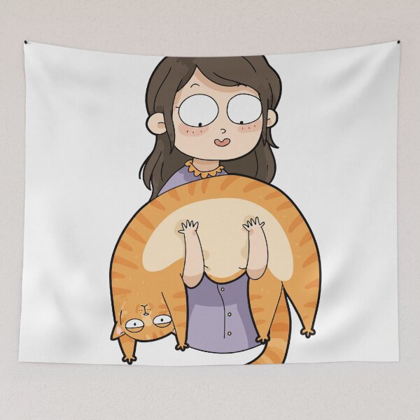 Item preview, Funny Girl Holding Bending Orange Cat Cats Are Liquid Fat Tabby Graphic Art designed and sold by The Upside Down.