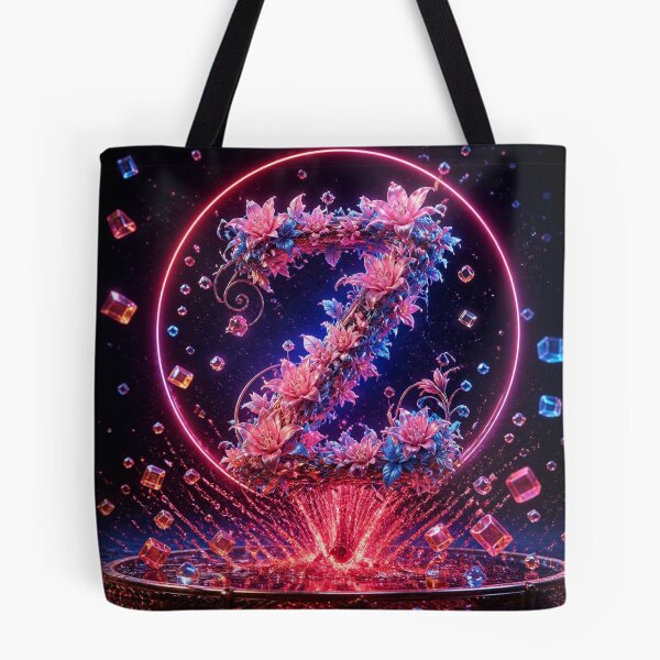 Item preview, Floral Letter Z Neon Fantasy – Pink Lilies & Sapphire Flowers Comforter and Shower Curtain. designed and sold by fbtrisha.
