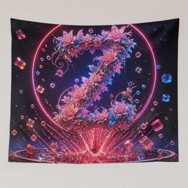 Item preview, Floral Letter Z Neon Fantasy – Pink Lilies & Sapphire Flowers Comforter and Shower Curtain. designed and sold by fbtrisha.