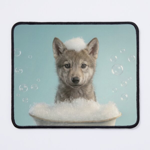 Item preview, Baby Wolf Bubble Bath Cute Nursery Bathroom Wall Art designed and sold by LazyOwlStore.