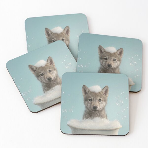 Item preview, Baby Wolf Bubble Bath Cute Nursery Bathroom Wall Art designed and sold by LazyOwlStore.