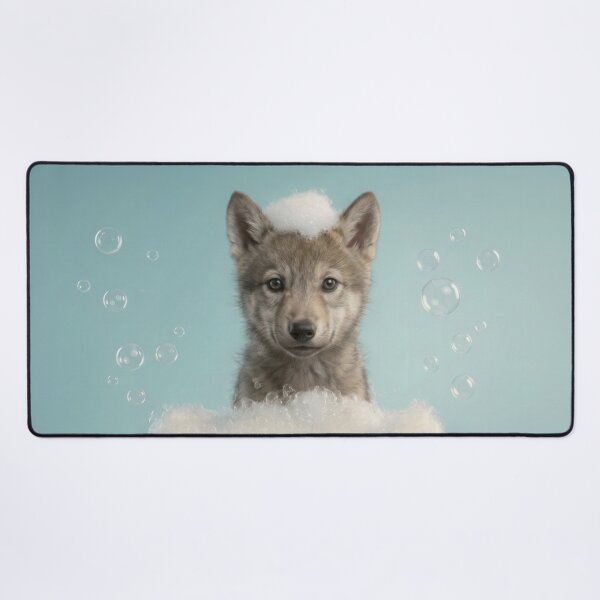 Item preview, Baby Wolf Bubble Bath Cute Nursery Bathroom Wall Art designed and sold by LazyOwlStore.