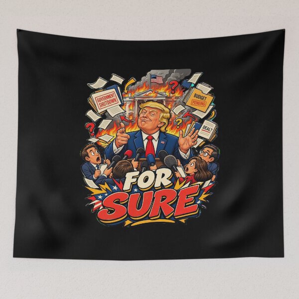 Item preview, Government Shutdown For Sure Trump Fire Satire designed and sold by Retro Whiskers.