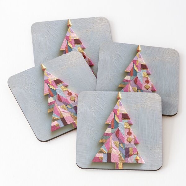 Item preview, Pink Impasto Textured Christmas Tree Art designed and sold by colorful-white.