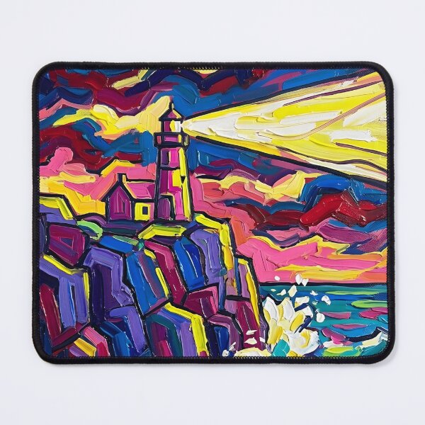 Item preview, Abstract Impasto Lighthouse Canvas Print | Vivid Expressionist Coastal Wall Art | Colorful Ocean Cliff Landscape Poster | Heavy Brushstroke Sea Fine Art designed and sold by SergioMiklos.
