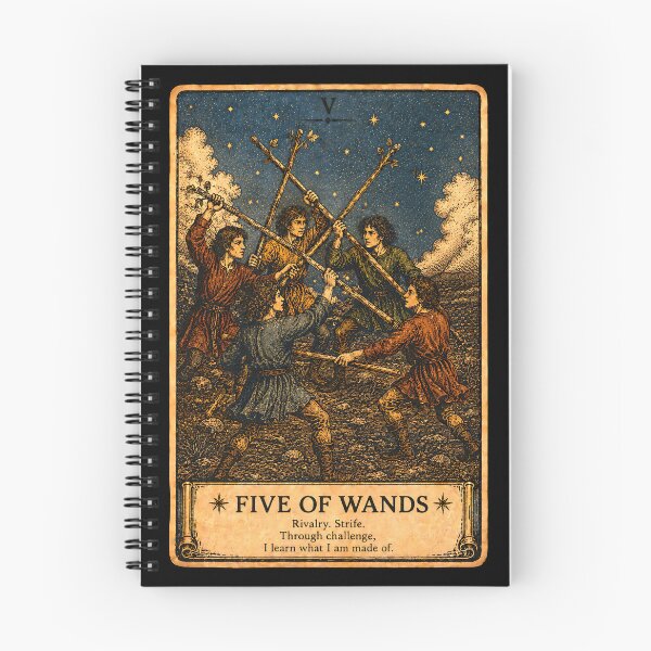 Item preview, Five of Wands Tarot Card - Mystical Competition & Challenge Illustration designed and sold by ArcanaAbsolute.