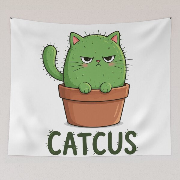 Item preview, Catcus Funny Grumpy Cactus Cat In Terracotta Pot Pun Graphic Art designed and sold by The Upside Down.