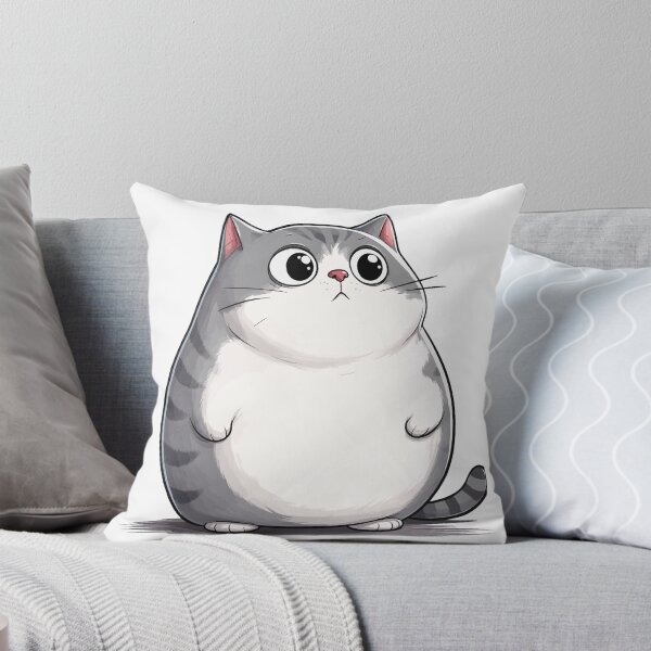 Item preview, Chonky Grey Cat Cute Chubby Round Fat Tabby Kitty Graphic Art designed and sold by The Upside Down.
