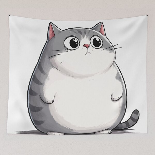 Item preview, Chonky Grey Cat Cute Chubby Round Fat Tabby Kitty Graphic Art designed and sold by The Upside Down.