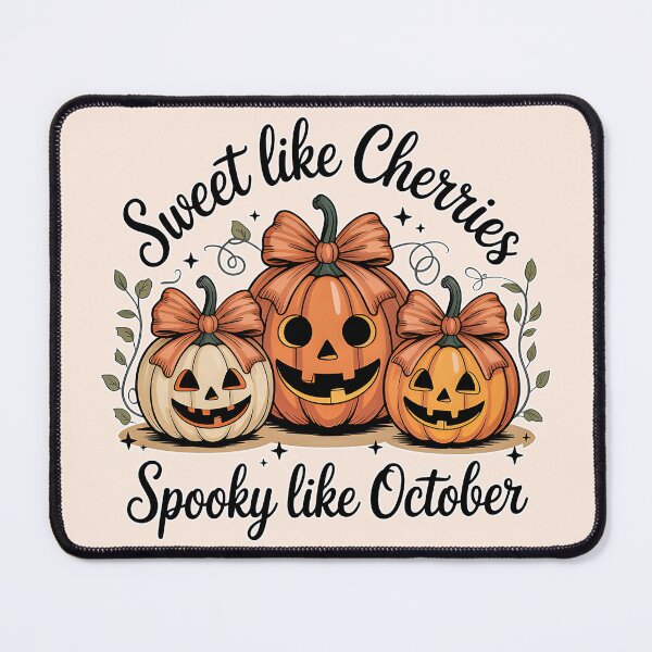 Item preview, Festive Halloween Pumpkin Illustration with Cute Jack‑O’‑Lanterns and Quote “Sweet like Cherries, Spooky like October” designed and sold by zozo-shop.