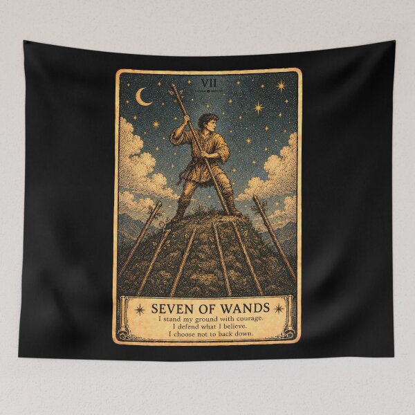 Item preview, Seven of Wands Tarot Card - Courage & Perseverance Art designed and sold by ArcanaAbsolute.