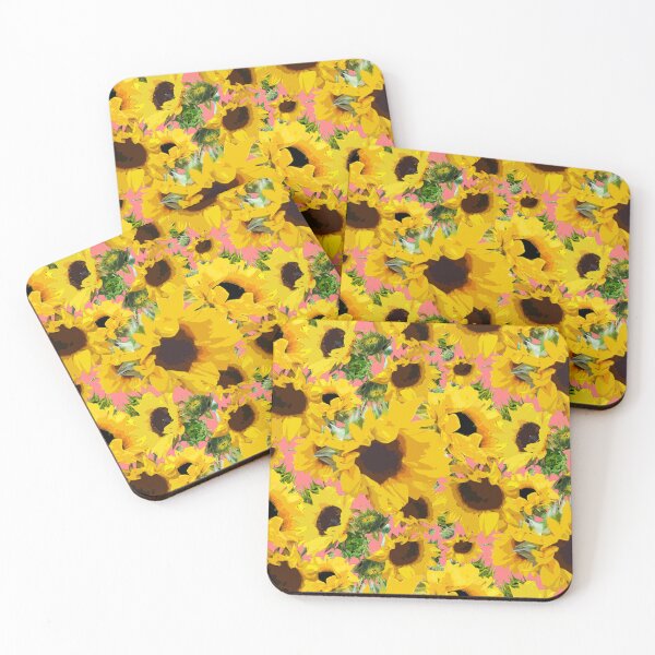 Item preview, Golden Sunflowers Halfdrop on Blush ff8080 designed and sold by Art in My Loft.