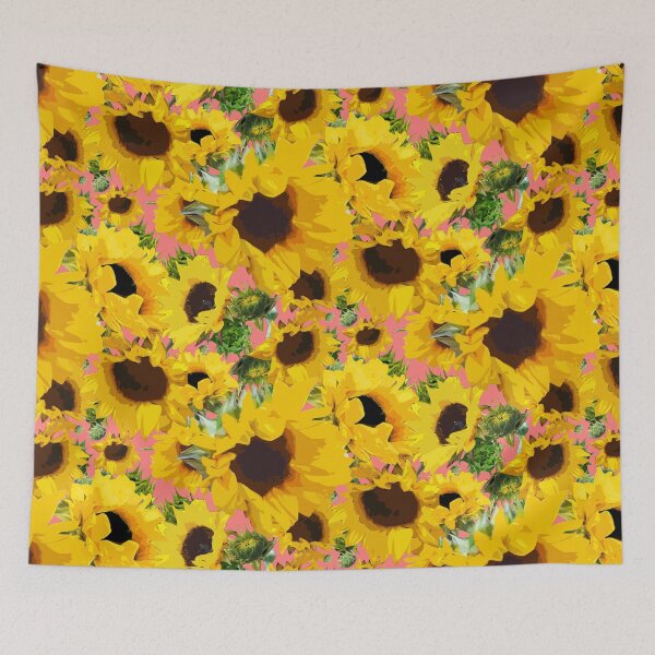 Item preview, Golden Sunflowers Halfdrop on Blush ff8080 designed and sold by Art in My Loft.