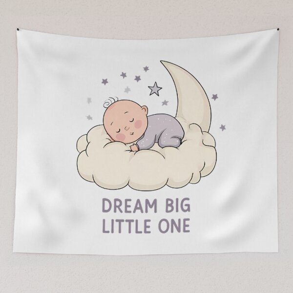 Item preview, Dream Big Little One – Sleeping Baby on a Magical Moon | Cute Pastel Nursery Design designed and sold by Retro Whimsy.