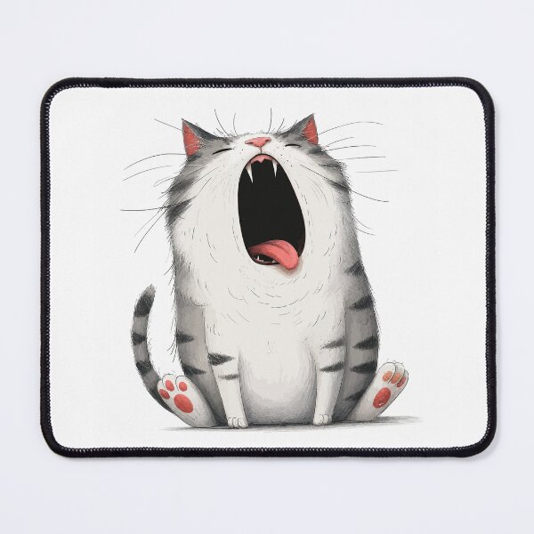 Item preview, Funny Yawning Chubby Cat Huge Yawn Tired Tabby Kitten Graphic Art designed and sold by The Upside Down.