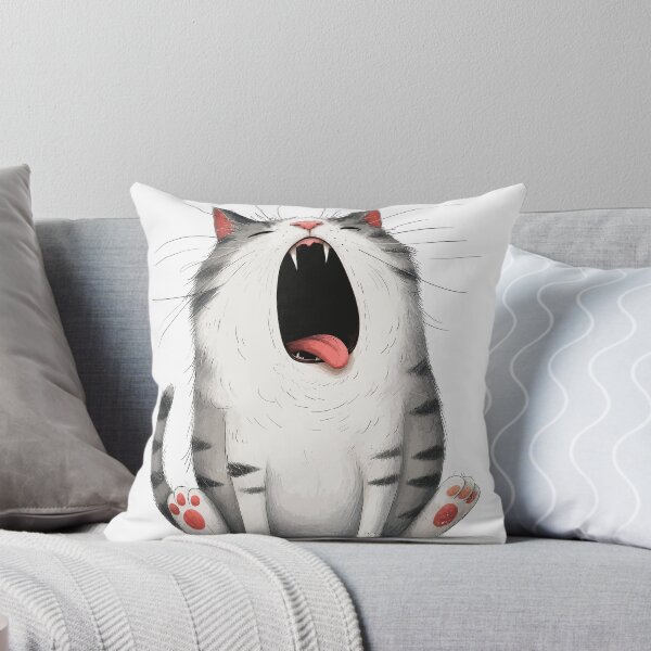 Item preview, Funny Yawning Chubby Cat Huge Yawn Tired Tabby Kitten Graphic Art designed and sold by The Upside Down.
