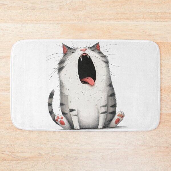 Item preview, Funny Yawning Chubby Cat Huge Yawn Tired Tabby Kitten Graphic Art designed and sold by The Upside Down.