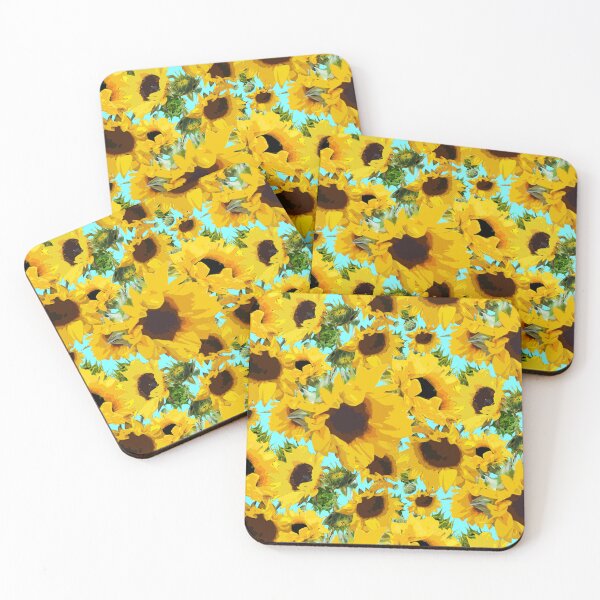 Item preview, Golden Sunflowers Halfdrop on Cyan 80ffff designed and sold by Art in My Loft.