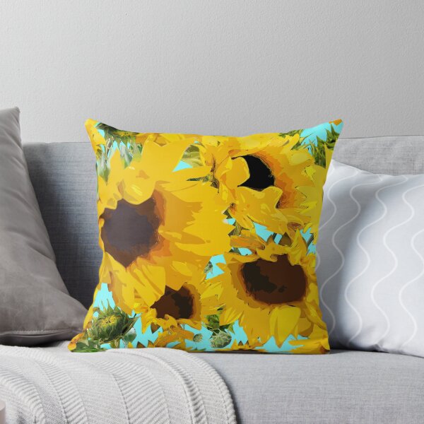 Item preview, Golden Sunflowers Halfdrop on Cyan 80ffff designed and sold by Art in My Loft.