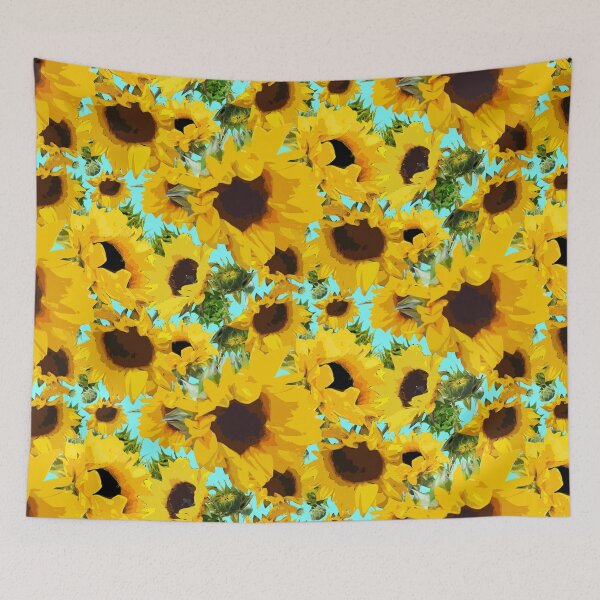 Item preview, Golden Sunflowers Halfdrop on Cyan 80ffff designed and sold by Art in My Loft.