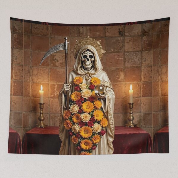 Item preview, Santa Muerte in White with Scythe and Flowers designed and sold by SweetLilith.