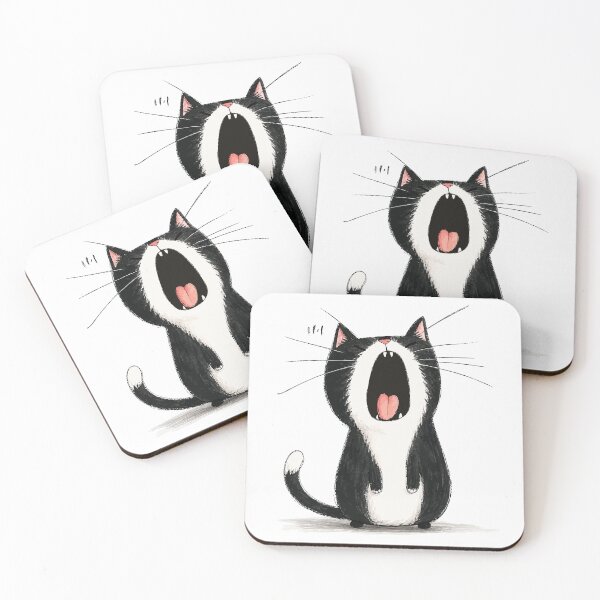 Item preview, Funny Yawning Tuxedo Cat Huge Screaming Yawn Tired Black White Kitty Graphic Art designed and sold by The Upside Down.