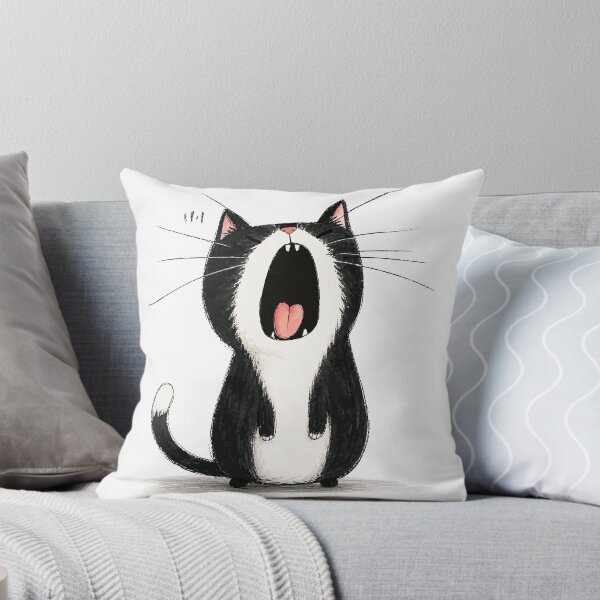 Item preview, Funny Yawning Tuxedo Cat Huge Screaming Yawn Tired Black White Kitty Graphic Art designed and sold by The Upside Down.