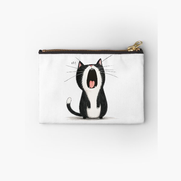 Item preview, Funny Yawning Tuxedo Cat Huge Screaming Yawn Tired Black White Kitty Graphic Art designed and sold by The Upside Down.