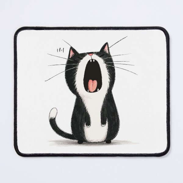 Item preview, Funny Yawning Tuxedo Cat Huge Screaming Yawn Tired Black White Kitty Graphic Art designed and sold by The Upside Down.