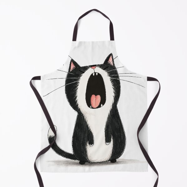 Item preview, Funny Yawning Tuxedo Cat Huge Screaming Yawn Tired Black White Kitty Graphic Art designed and sold by The Upside Down.
