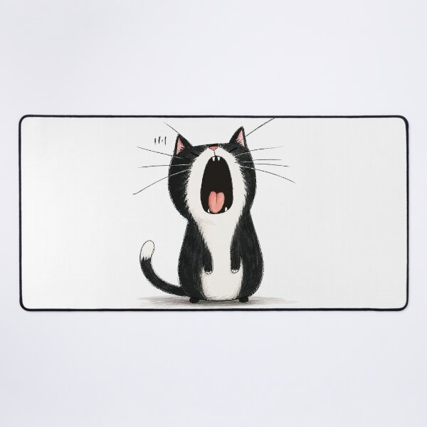 Item preview, Funny Yawning Tuxedo Cat Huge Screaming Yawn Tired Black White Kitty Graphic Art designed and sold by The Upside Down.