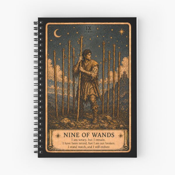 Item preview, Nine of Wands Tarot Card - Mystical Protection & Inner Strength Illustration designed and sold by ArcanaAbsolute.