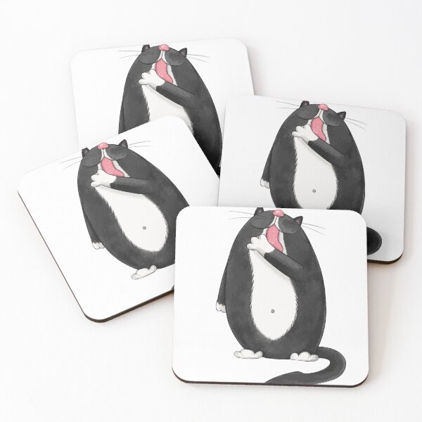 Item preview, Cute Chubby Tuxedo Cat Washing Paw Licking Grooming Graphic Art designed and sold by The Upside Down.