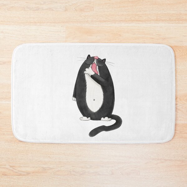 Item preview, Cute Chubby Tuxedo Cat Washing Paw Licking Grooming Graphic Art designed and sold by The Upside Down.