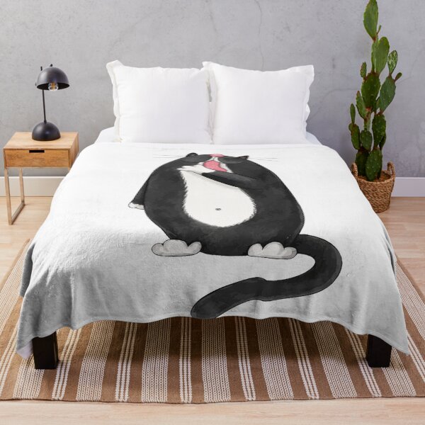 Item preview, Cute Chubby Tuxedo Cat Washing Paw Licking Grooming Graphic Art designed and sold by The Upside Down.