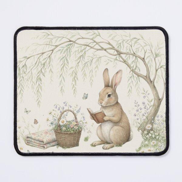 Item preview, Bookish Rabbit Reading Willow Cottagecore Art designed and sold by CalmCapy Co.