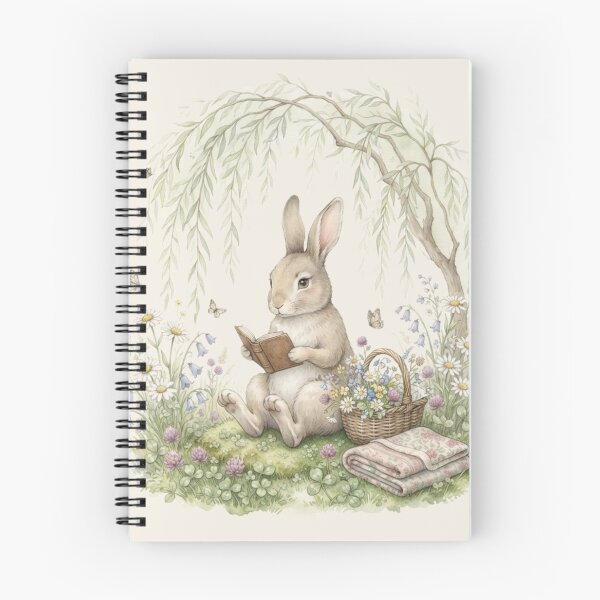 Item preview, Bookish Rabbit Reading Willow Cottagecore Art designed and sold by CalmCapy Co.