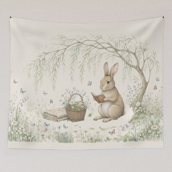 Item preview, Bookish Rabbit Reading Willow Cottagecore Art designed and sold by CalmCapy Co.